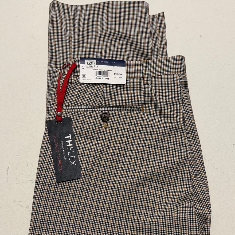 Tommy Hilfiger Men's Checkered Pants - Brown and Cream